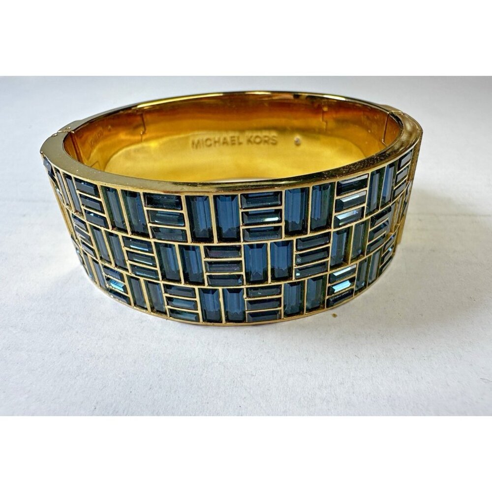 Michael Kors Bracelet Glass Mosaic Blue Cuff Wide Goldtone bangle